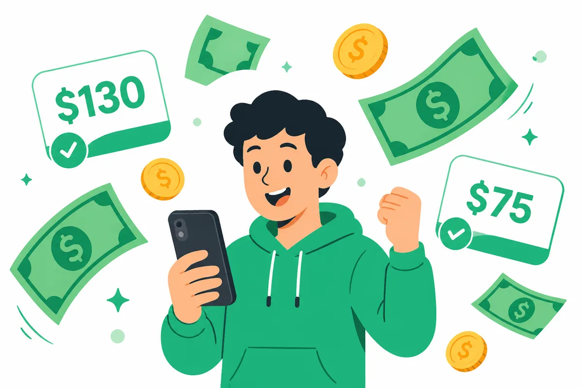 Illustration of a person finding settlement money on their phone